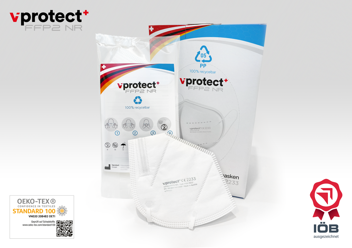 Die FFP2 NR PSA R022 von Vprotect, ist die erste recycelbare und klimaneutral in Vorarlberg hergestellte filtrierende Halbmaske.